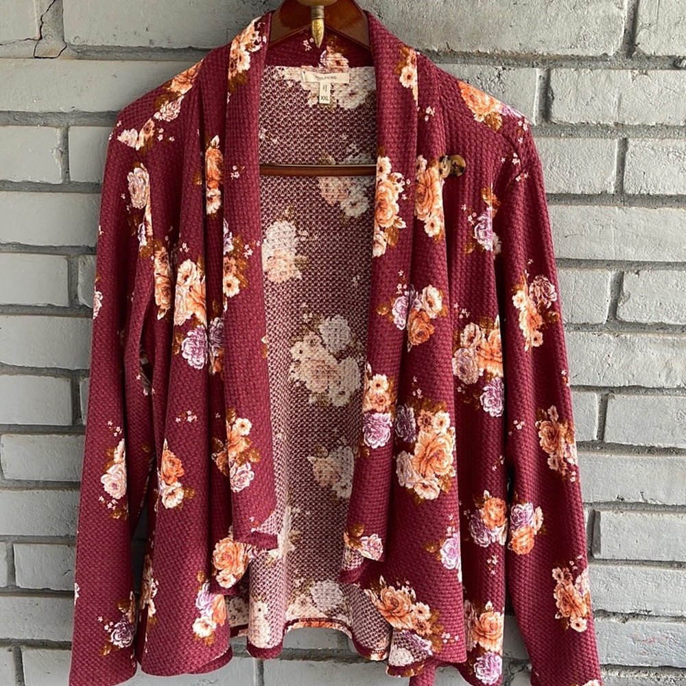Maurice’s sweater or wrap. Dark red floral size 2XL.